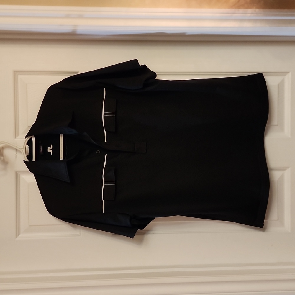J.Lindeberg Polo Shirt Golf Pockets Mens Size L Black with White‎ Stripe